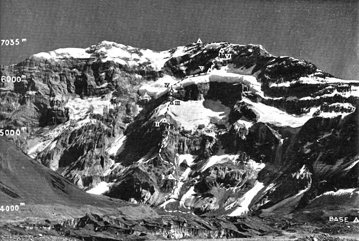 L’itinéraire de 1954 dans la face sud de l’Aconcagua
