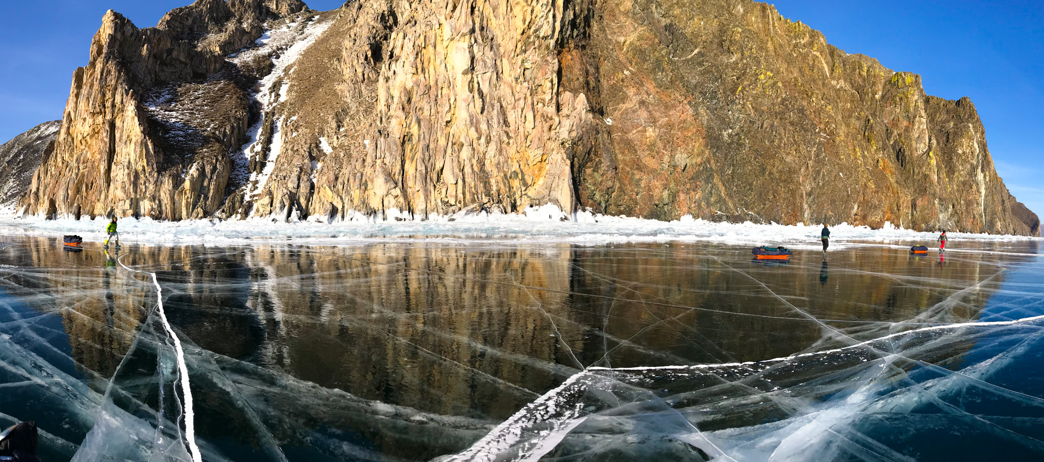 Polar expedition Siberia: ski pulka on frozen Lake Baikal