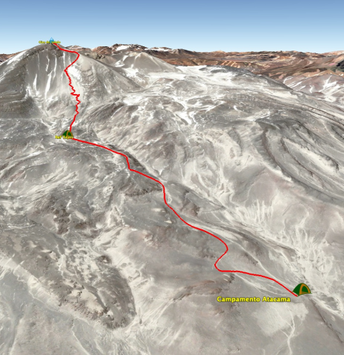 Carte de l'ascension du volcan Ojos del Salado
