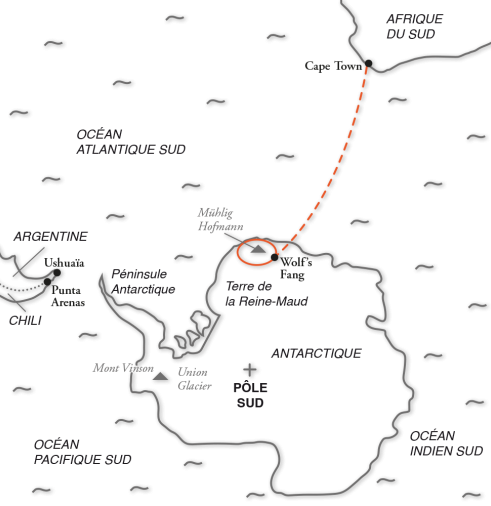 Carte expédition polaire en terre de la Reine-Maud 