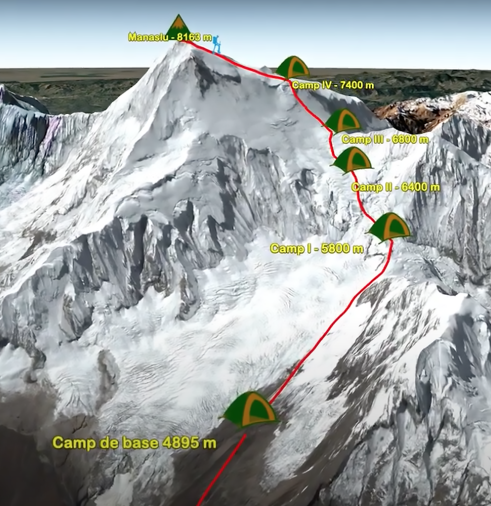 Carte de l'ascension du Manaslu
