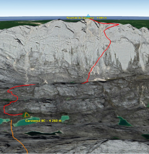 Carte Ascension de la pyramide Carstensz à 4884 mètres en Papouasie