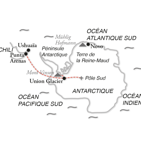 Carte expédition du mont Vinson à 4892 m au pôle Sud