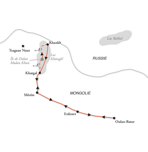 Carte expédition sur le lac Khövsgöl