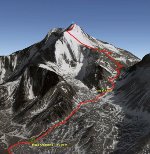 Itinéraire d'ascension de l'Aconcagua par le glacier des Polonais