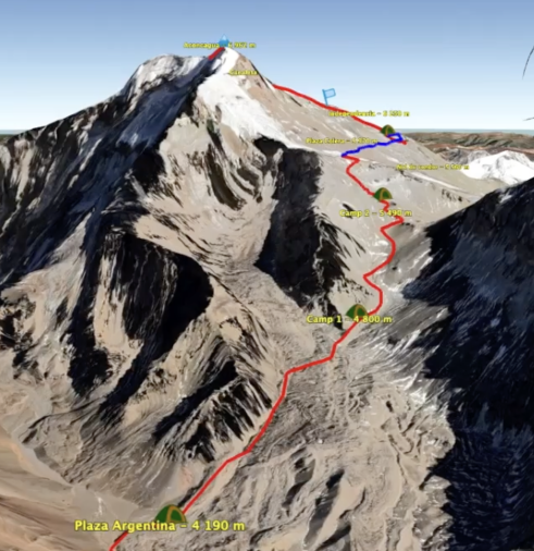 Itinéraire d'ascension de l'Aconcagua en traversée