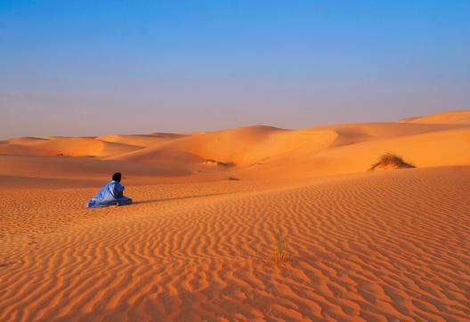 Trekking avec le guide face aux dunes