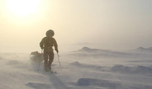 Skieur sur la banquise vers le pôle Nord