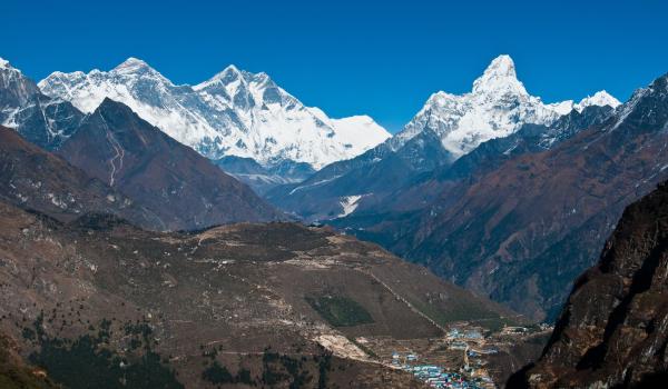 Ama Dablam and Lukla between Kongde to Thame, Kumbhu region in Nepal.