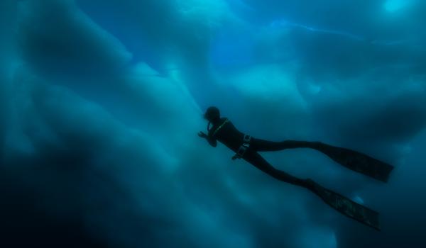 Plongeur en apnée en Antarctique