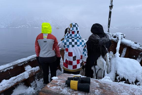 Observation des cétacés à la jumelle depuis le pont d'un voilier dans les fjords de Troms